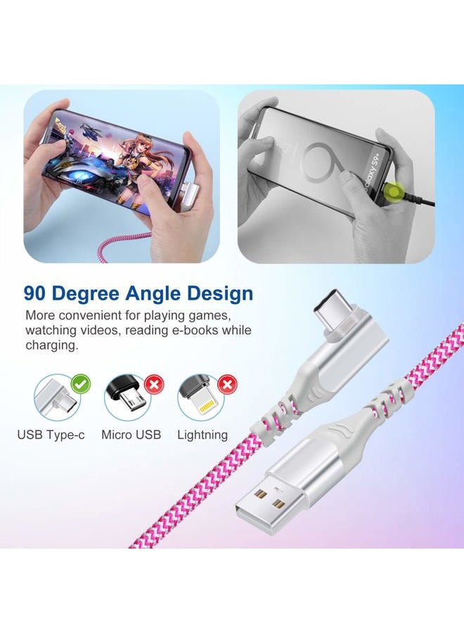 Pofesun 10ft USB C Cable Right Angle 90 Degree USB A to Type C Fast Charger Compatible for Samsung Galaxy S20 S10 S9 S8 Plus Note 9 8,LG G8 G7 V40 V20, Moto G7-Purple,Green,Rose - Image 2