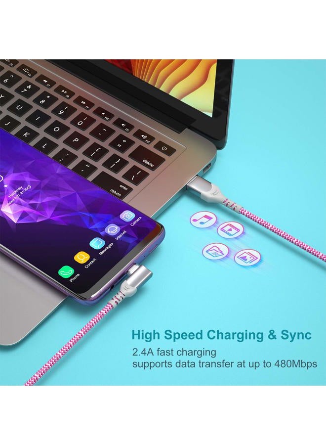 Pofesun 10ft USB C Cable Right Angle 90 Degree USB A to Type C Fast Charger Compatible for Samsung Galaxy S20 S10 S9 S8 Plus Note 9 8,LG G8 G7 V40 V20, Moto G7-Purple,Green,Rose - Image 5