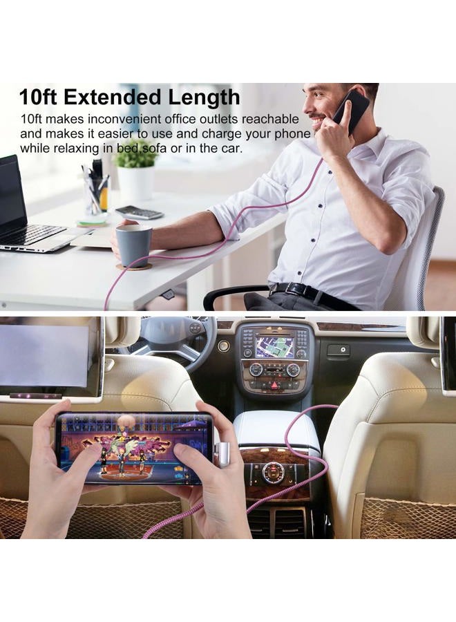 Pofesun 10ft USB C Cable Right Angle 90 Degree USB A to Type C Fast Charger Compatible for Samsung Galaxy S20 S10 S9 S8 Plus Note 9 8,LG G8 G7 V40 V20, Moto G7-Purple,Green,Rose - Image 3