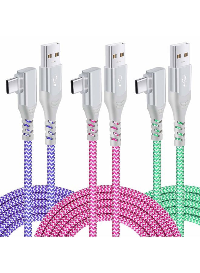 Pofesun 10ft USB C Cable Right Angle 90 Degree USB A to Type C Fast Charger Compatible for Samsung Galaxy S20 S10 S9 S8 Plus Note 9 8,LG G8 G7 V40 V20, Moto G7-Purple,Green,Rose - Image 1