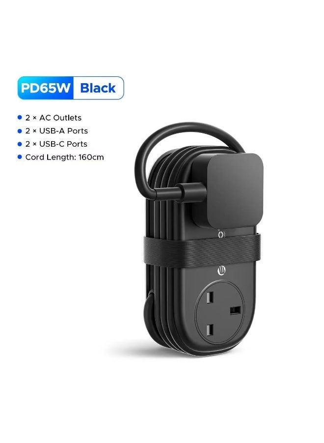 ORICO UK Plug Electrical Power Strip with Multiple 2 AC Outlets 2 USB Port 2 Type C Port 1.6M Extension Cord Portable Travel - Image 1