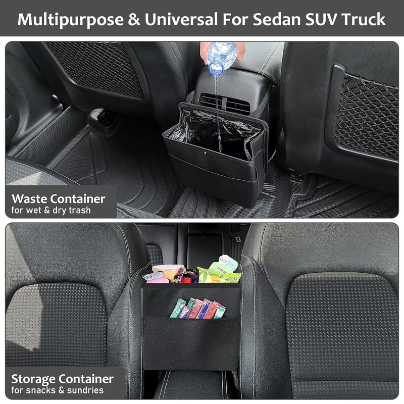 accmor Car Trash Can with Pocket, Vehicle Dustbin Automotive Garbage Organizer Bin with 60 Pcs Trash Bags, Hanging Cars Storage Container for SUV Vans (Black) - Image 5