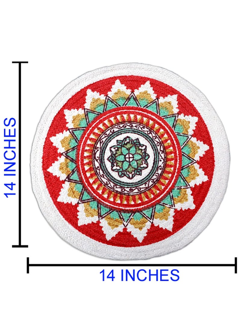 Night Dreams Night Dreams cot1150 Osric Braided Cotton Printed Design Placemat Best for BedSide TableCenter Table Dining TableShelves 14 Inch Round Multicolor 35cm Pack of 4  - Image 4