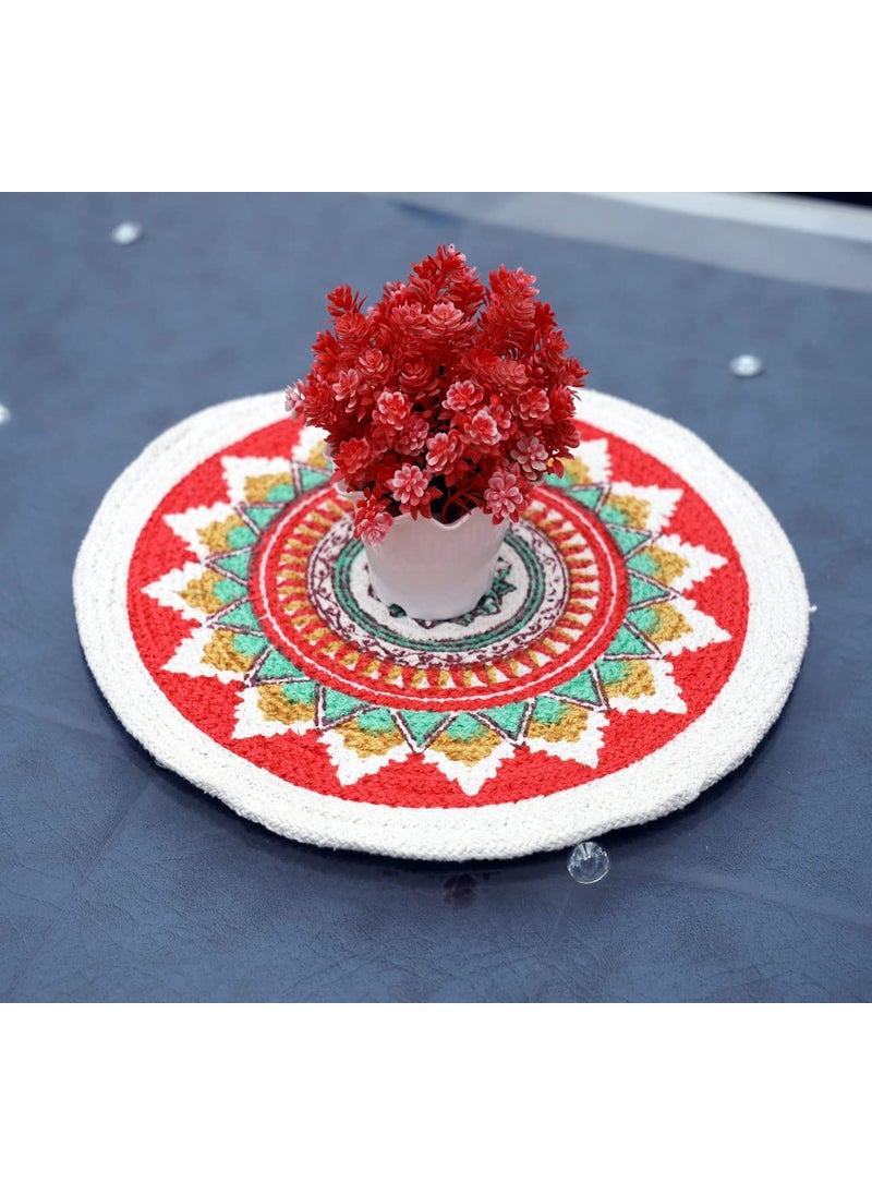 Night Dreams Night Dreams cot1150 Osric Braided Cotton Printed Design Placemat Best for BedSide TableCenter Table Dining TableShelves 14 Inch Round Multicolor 35cm Pack of 4  - Image 5