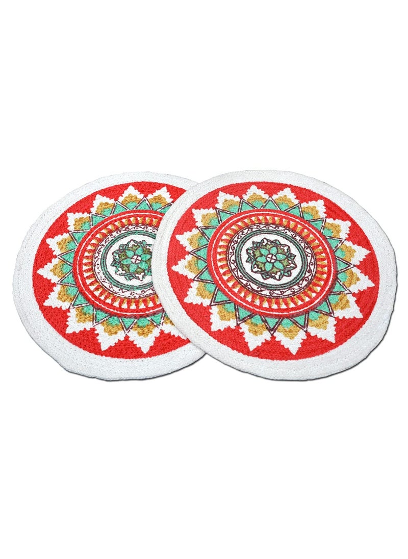 Night Dreams Night Dreams cot1150 Osric Braided Cotton Printed Design Placemat Best for BedSide TableCenter Table Dining TableShelves 14 Inch Round Multicolor 35cm Pack of 4  - Image 3
