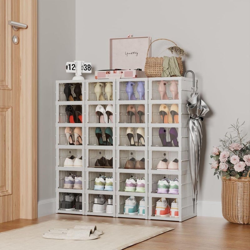 LAYZOO 6Tier Portable Shoe Rack MultiFunctional Storage Cabinet for Heels Boots and Sneakers Collapsible Folding Organizer with Door for SpaceSaving Storage Solution