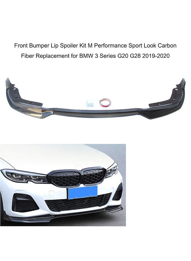 Front Bumper Lip Spoiler Kit M Performance Sport Look Carbon Fiber Replacement for BMW 3 Series G20 G28 2019-2020