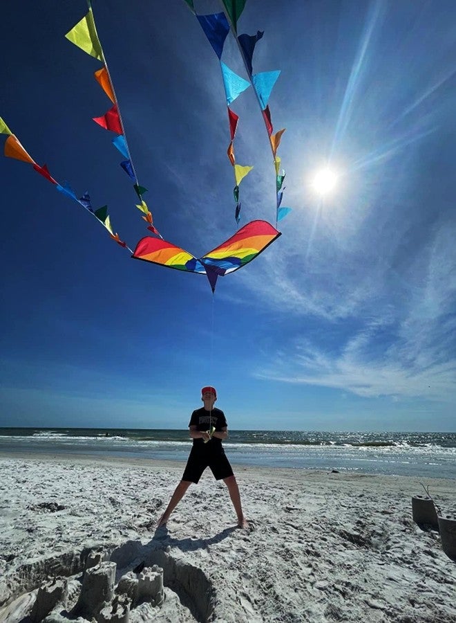 Honbo Large Delta Kite for Kids & Adults,Extremely Easy to Fly Kite for Beach Trip,String Line Included,with Colorful Colors Tail,Perfect for Beginners, - Image 5