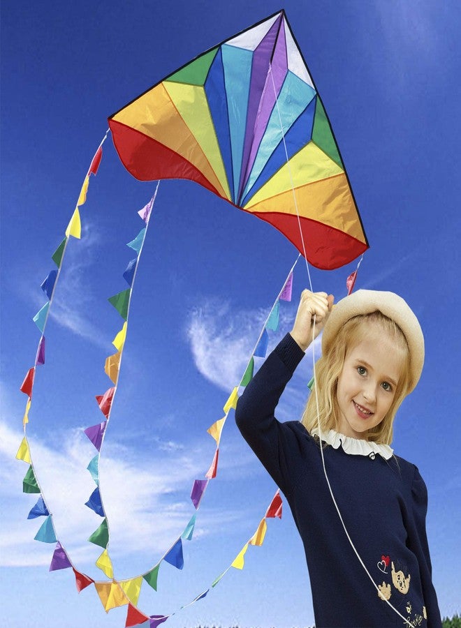 Honbo Large Delta Kite for Kids & Adults,Extremely Easy to Fly Kite for Beach Trip,String Line Included,with Colorful Colors Tail,Perfect for Beginners, - Image 3