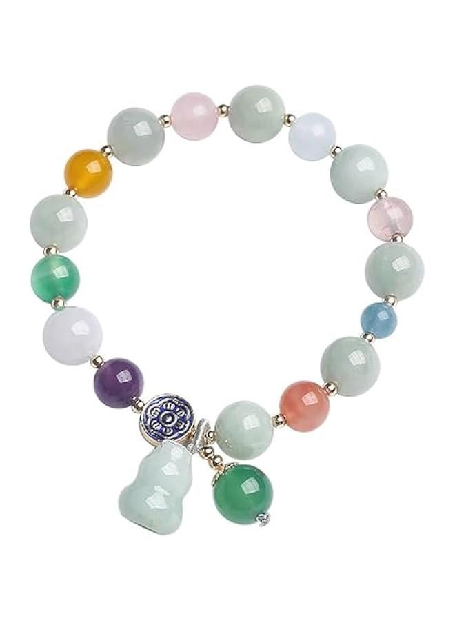 Feng Shui Jade Bracelet Wu Lou Calabash Multi-Gem Crystal Wealth Bracelet 7 Chakra Balancing Prosperity Gourd Charm Chalcedony Lotus Bangle Meditation Longevity Good Luck Chi Money  - Image 1