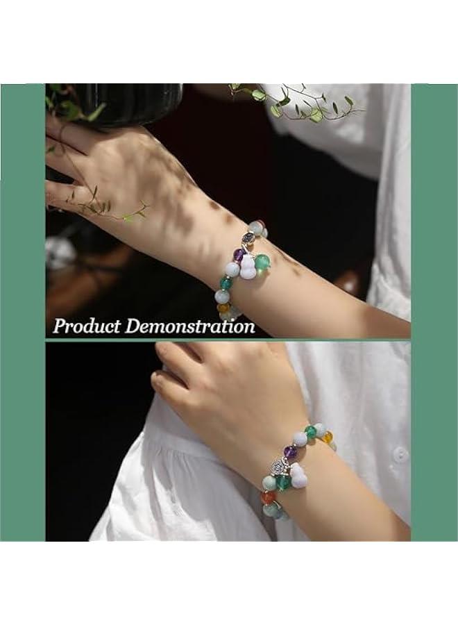 Feng Shui Jade Bracelet Wu Lou Calabash Multi-Gem Crystal Wealth Bracelet 7 Chakra Balancing Prosperity Gourd Charm Chalcedony Lotus Bangle Meditation Longevity Good Luck Chi Money  - Image 2