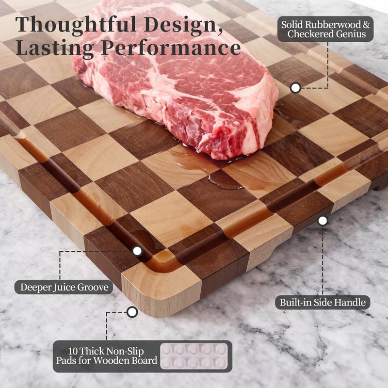 WILLKOMMEN Checkered Cutting Board and Acrylic Cutting Board Set, 2 PCS Cutting Boards for Kitchen, Checkerboard Solid Wood End Grain Chopping Board with Juice Groove & Acrylic Cooking Board with Counter Lip - Image 5