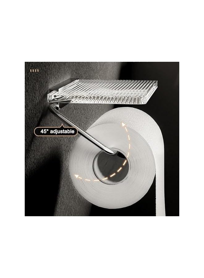 S-TOP Toilet Paper Holder, Paper Roll Holder No Punching Acrylic Tissue Holder Rack Light Luxury Bathroom Accessories Wall Mounted Waterproof No Rust (Silver) - Image 2