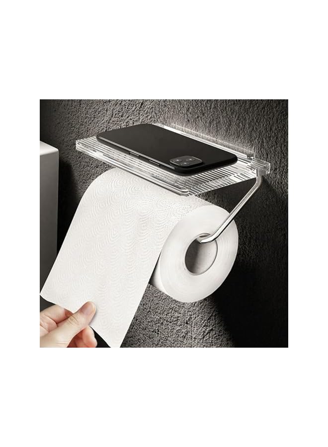 S-TOP Toilet Paper Holder, Paper Roll Holder No Punching Acrylic Tissue Holder Rack Light Luxury Bathroom Accessories Wall Mounted Waterproof No Rust (Silver) - Image 4