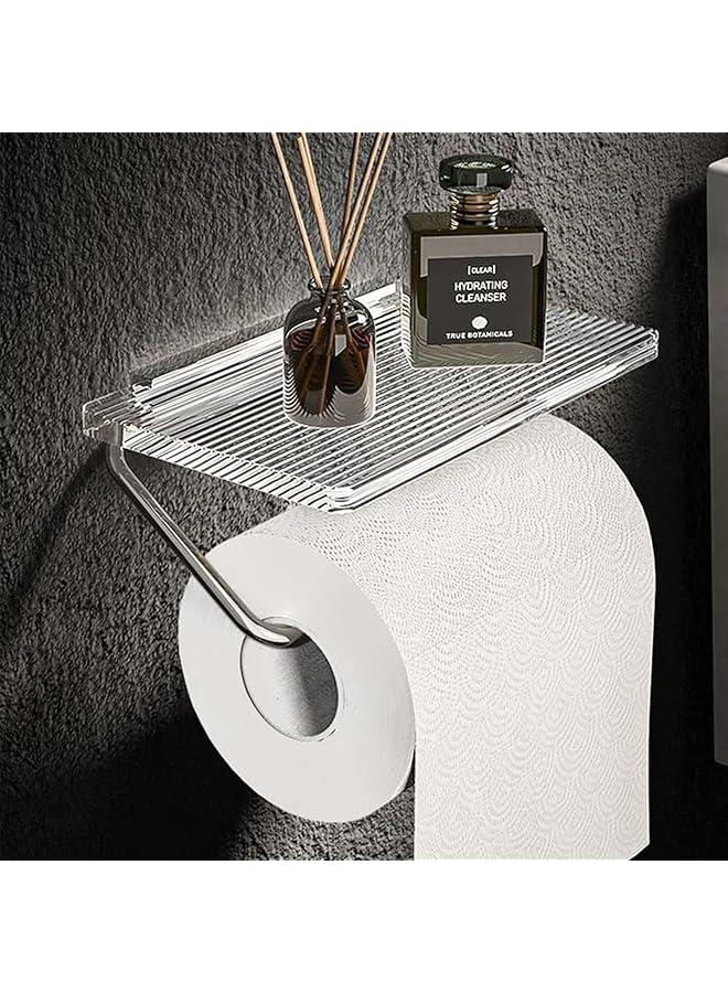 S-TOP Toilet Paper Holder, Paper Roll Holder No Punching Acrylic Tissue Holder Rack Light Luxury Bathroom Accessories Wall Mounted Waterproof No Rust (Silver) - Image 1