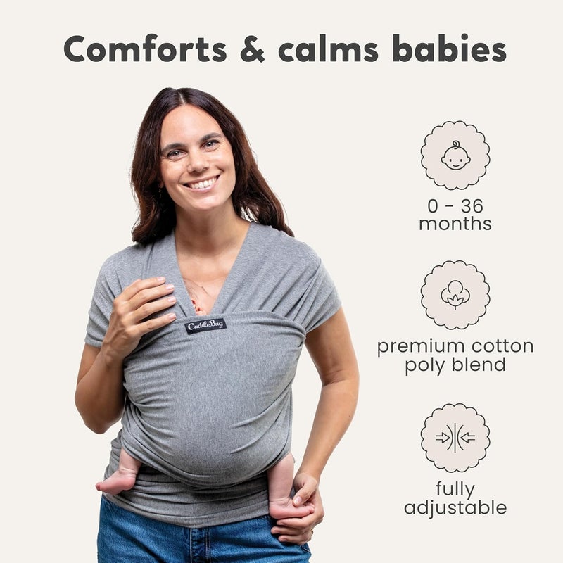 Cuddle Bug Cuddlebug Hands-Free Baby Carrier - Soft & Stretchy Wrap for Newborn to Toddler 7-35 lbs - One-Size-Fits-All Hip-Healthy Holder (Gray) - Image 3