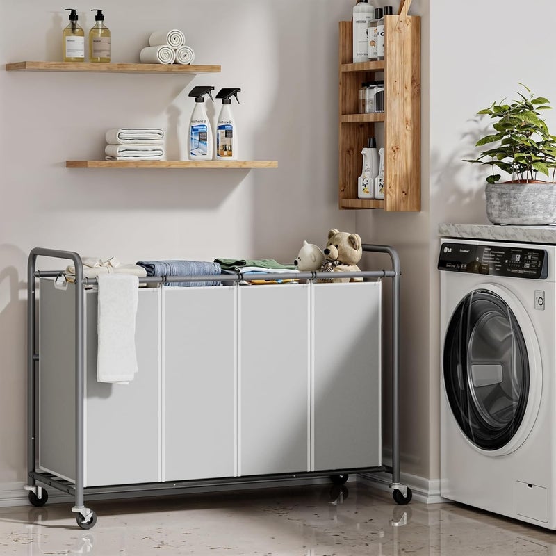ROMOON Laundry Hamper Sorter Cart: 4-Section Organizer with Heavy-Duty Lockable Wheels and Removable Bags | 180L Rolling Laundry Basket for Dirty Clothes in Laundry Room or Small Spaces (Gray) - Image 2