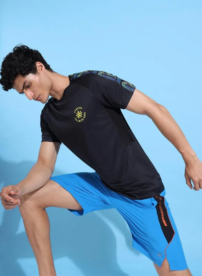 Cult Men Black Graphic Printed T-Shirt with Shoulder Panel