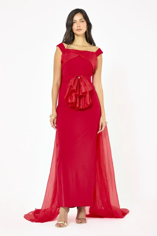 Iyra Draped Bow Waist Cape Gown