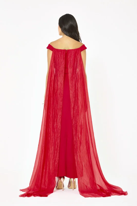 Iyra  Draped Bow Waist Cape Gown for Women | Best Price UAE