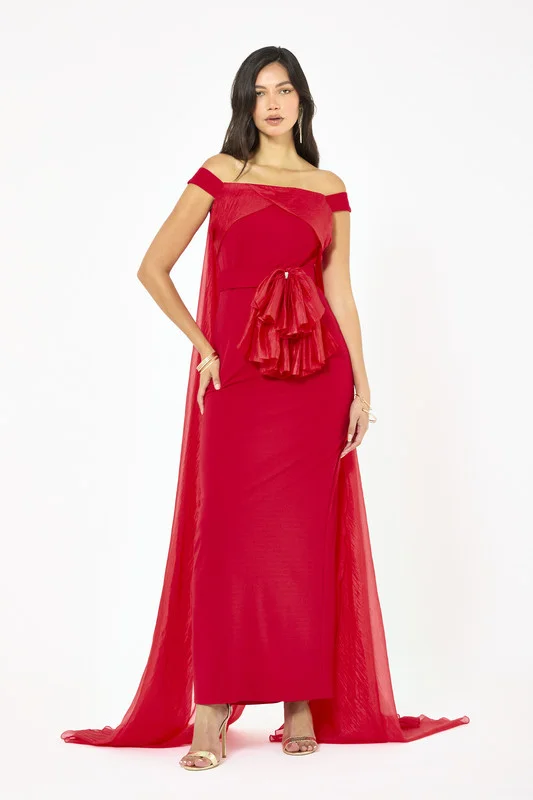 Iyra Draped Bow Waist Cape Gown