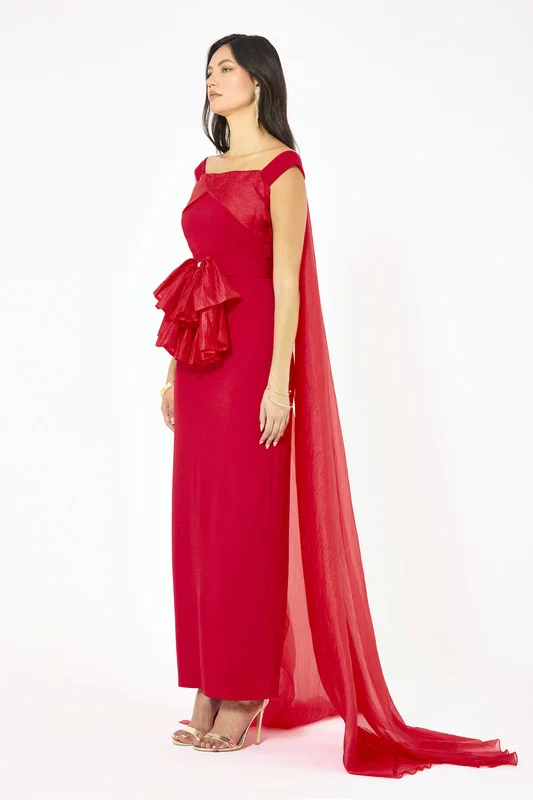 Iyra  Draped Bow Waist Cape Gown for Women | Best Price UAE