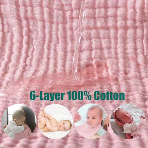 SnugOre Muslin Burp Cloths 5 Pack Large 20x12 inches Baby Burping Cloths, 6-Layer 100% Cotton for Newborn Boys Girls, Ultra Soft & Absorbent (White & Pink) - Image 3