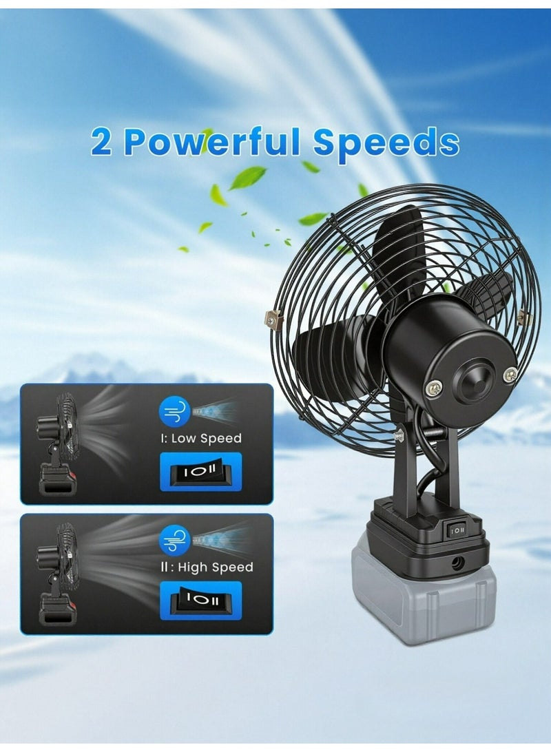 48V Cordless Jobsite Fan with 2 Batteries, Portable Workshop Cooling Fan with 2 Speed Settings, Adjustable Head, USB Charging, Battery Compatible for Garage, Camping, Construction & Power Outages - Image 3