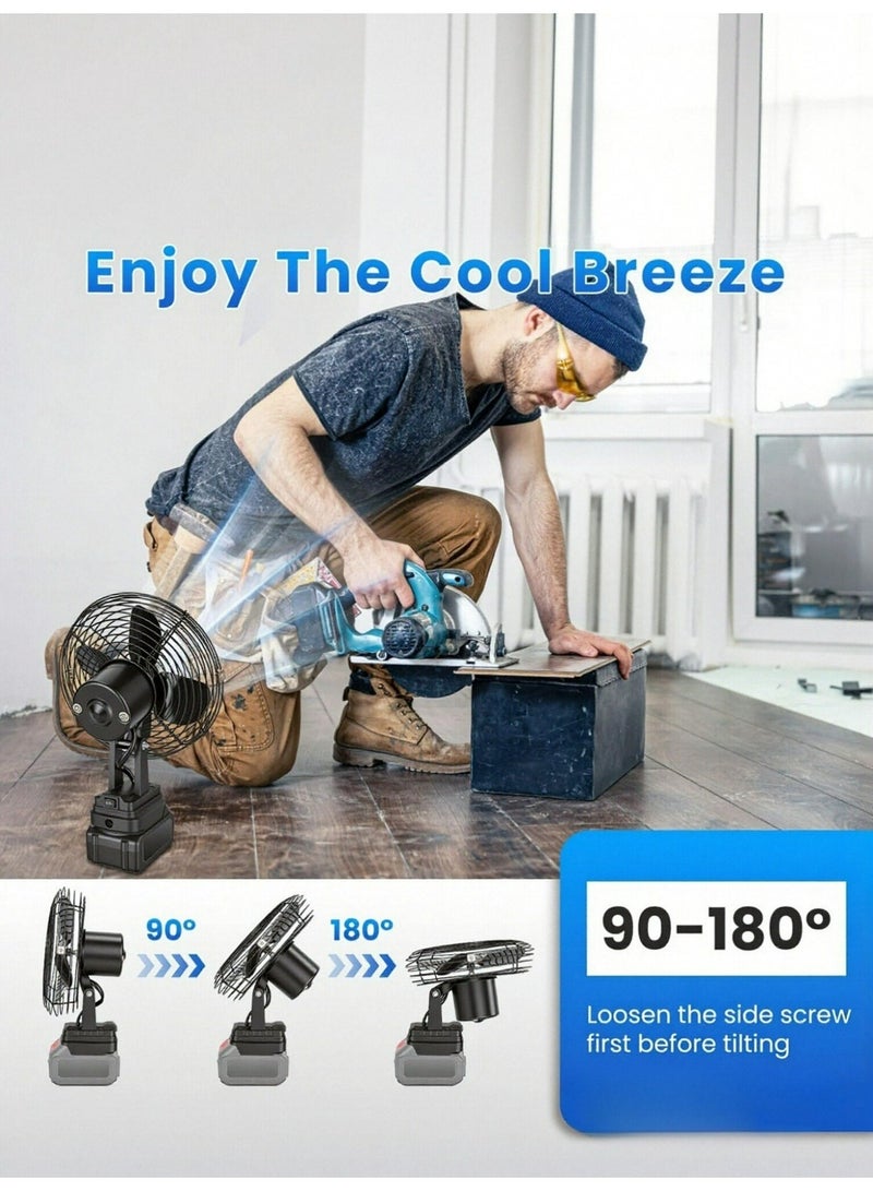 48V Cordless Jobsite Fan with 2 Batteries, Portable Workshop Cooling Fan with 2 Speed Settings, Adjustable Head, USB Charging, Battery Compatible for Garage, Camping, Construction & Power Outages - Image 4