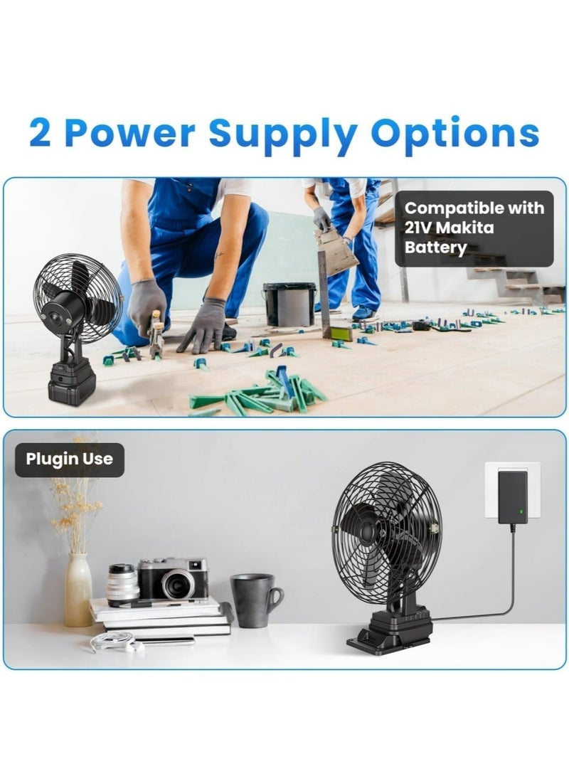 48V Cordless Jobsite Fan with 2 Batteries, Portable Workshop Cooling Fan with 2 Speed Settings, Adjustable Head, USB Charging, Battery Compatible for Garage, Camping, Construction & Power Outages - Image 5