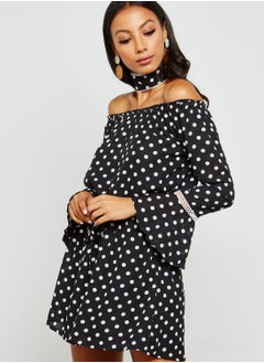 Ginger Polka Dot Choker Ruffle Sleeve Dress  - Image 1
