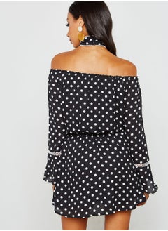 Ginger Polka Dot Choker Ruffle Sleeve Dress  - Image 2