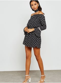 Ginger Polka Dot Choker Ruffle Sleeve Dress  - Image 4