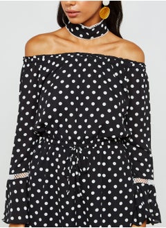 Ginger Polka Dot Choker Ruffle Sleeve Dress  - Image 3