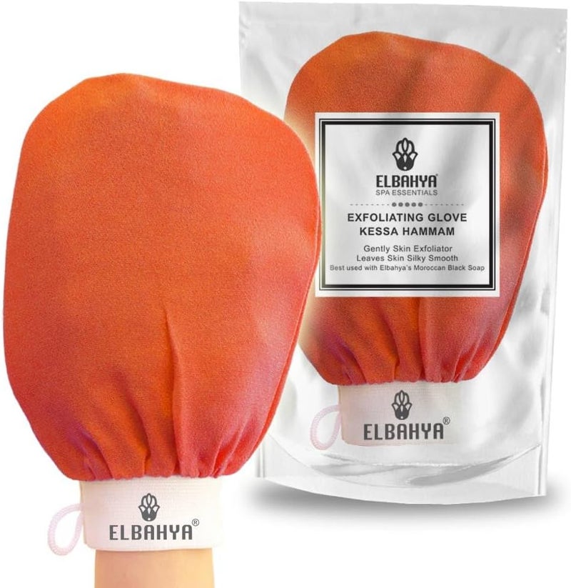 Elbahya Moroccan Original Kessa Exfoliating Mitt Dead Skin Remover, Body Exfoliator, Scrub Glove, Reduce Blackheads, Bumps, Keratosis Pilaris, Offers Deep Detoxification and Healthy Soft Skin - Image 1