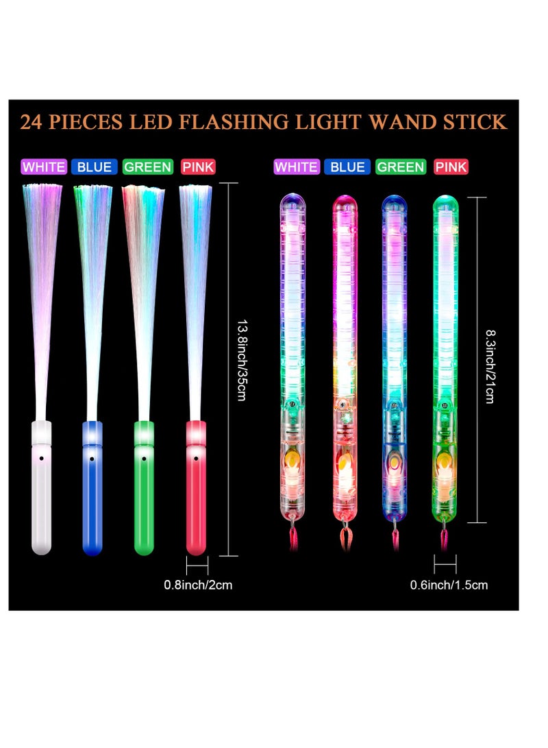 SYOSI Color Glow Sticks, KASTWAVE Glow in the Dark Party Supplies Includes 4 Fiber Optic Light up Wand and 4 LED Glow Sticks Glow Flashing Wands Multi Color Glow Sticks for Party Included (8 Pieces)  - Image 2