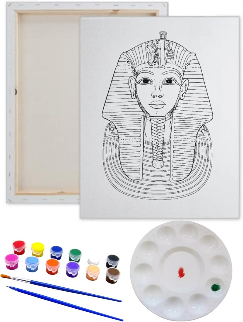 Pre Drawn Canvas Paint Kit | Teen, Kids and Adult Sip and Paint Party Favor | DIY Date Night Couple Activity| Canvas Boards for painting| King Tutt (M 12X16, 12 COLORS OF PAINT)
