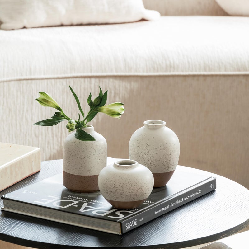 DN DECONATION Ceramic Vase Set of 3, Vases Home Decor Rustic Farmhouse Decor, Small Pottery Vases for Bouquet Pampas Grass Dried Fresh Flowers, Living Room, Kitchen, Bedroom, Bathroom, Mantel Decor - Beige&Brown - Image 5