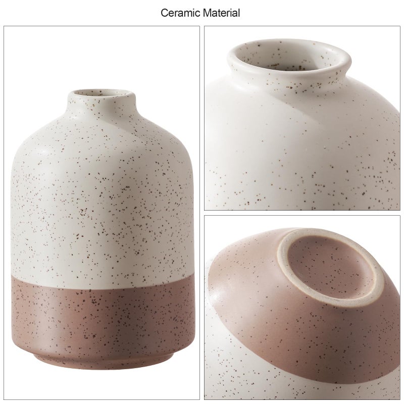 DN DECONATION Ceramic Vase Set of 3, Vases Home Decor Rustic Farmhouse Decor, Small Pottery Vases for Bouquet Pampas Grass Dried Fresh Flowers, Living Room, Kitchen, Bedroom, Bathroom, Mantel Decor - Beige&Brown - Image 4
