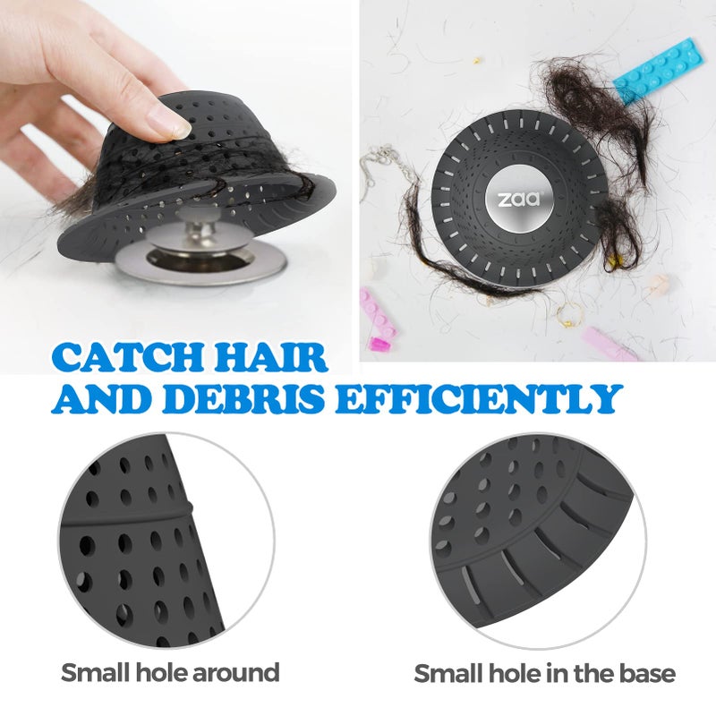zaa Bathtub Drain Hair Catcher, Silicone Collapsible 1 Pack Drain Protector for Pop-Up and Regular Drains of Shower,Tub, Bathroom, Sink, Charcoal Black - Image 5
