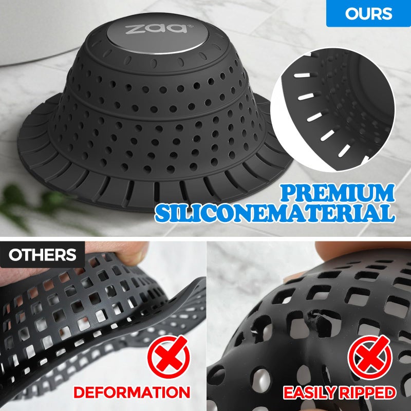 zaa Bathtub Drain Hair Catcher, Silicone Collapsible 1 Pack Drain Protector for Pop-Up and Regular Drains of Shower,Tub, Bathroom, Sink, Charcoal Black - Image 4