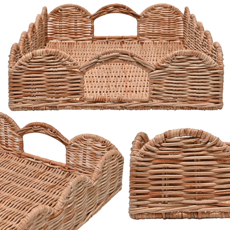 happimess TRY1000B Scalloped 21.5" Southwestern Cottage Hand-Woven Rattan Tray with Handles for Storage,Decoration, Display, Coffee Table or Serving Food, Light Brown - Image 5