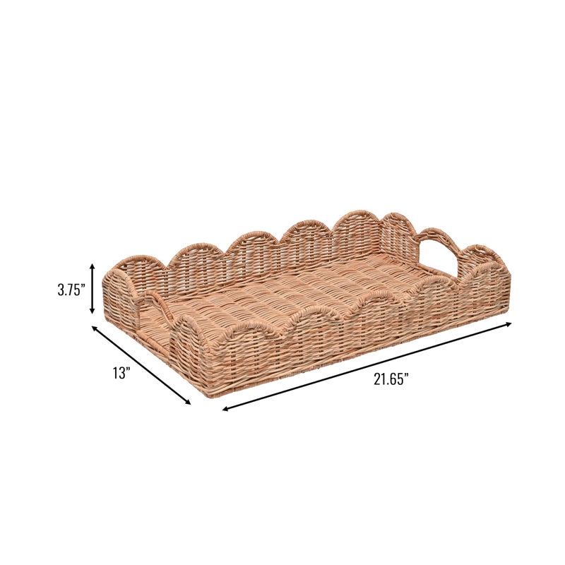 happimess TRY1000B Scalloped 21.5" Southwestern Cottage Hand-Woven Rattan Tray with Handles for Storage,Decoration, Display, Coffee Table or Serving Food, Light Brown - Image 4