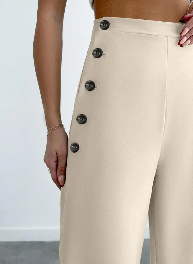 Take Two White Off White Straight Leg Trousers with Button Detail for Women | Best Price UAE