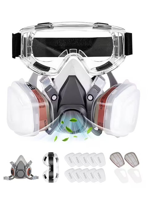 Respirator Mask - Respirator with Filter and Goggles for Chemicals - Epoxy Spray Paint Mask For Paint Dust Soldering Construction Sanding Woodworking etc.