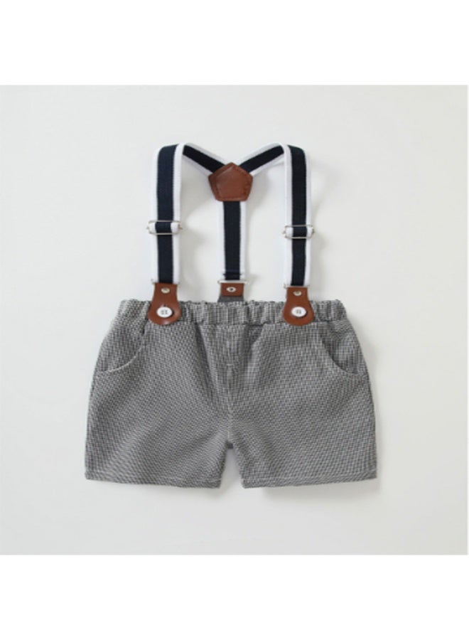 2026 Summer New Boys Gentleman Outfit Set, Kids Short-Sleeve White Shirt with Suspender Pants, Kindergarten & School Uniform - Image 5