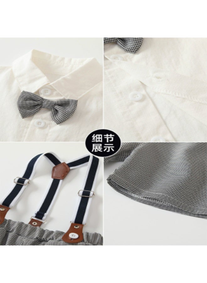 2026 Summer New Boys Gentleman Outfit Set, Kids Short-Sleeve White Shirt with Suspender Pants, Kindergarten & School Uniform - Image 4