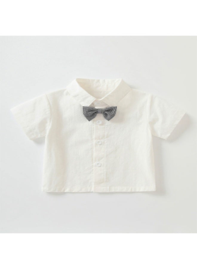 2026 Summer New Boys Gentleman Outfit Set, Kids Short-Sleeve White Shirt with Suspender Pants, Kindergarten & School Uniform - Image 3