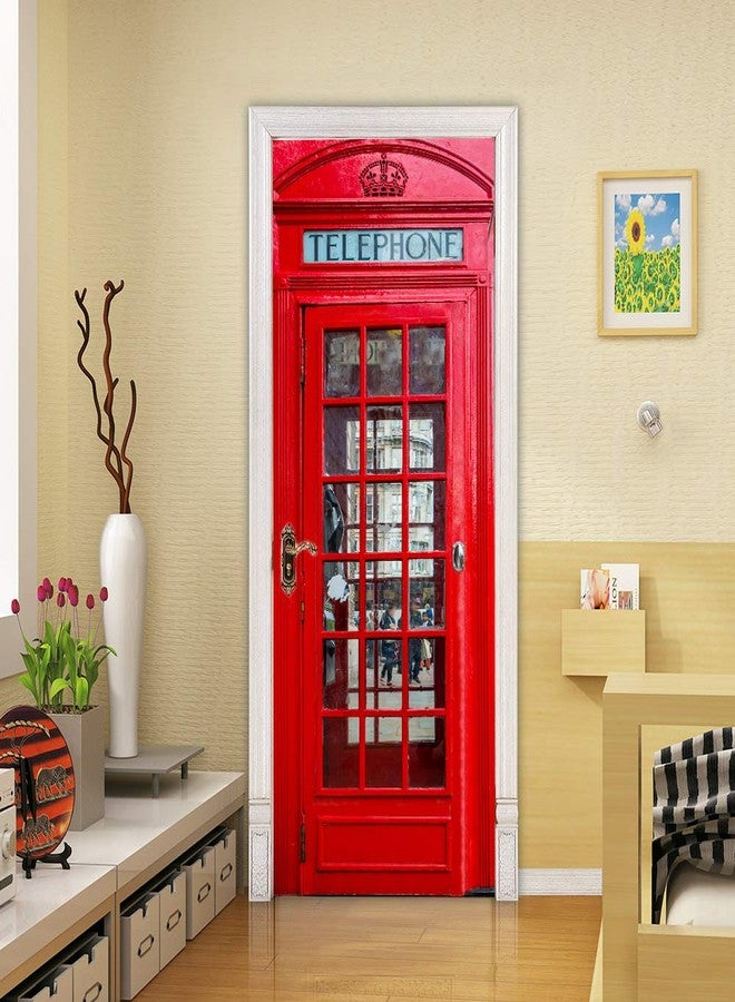 VIRANDA 3D Door Stickers Murals Peel and Stick - Telephone Booth - Decals Self-Adhesive Wallpaper Removable PVC Waterproof Poster for Bedroom Living Room 30.3" x 78.7" - Image 1