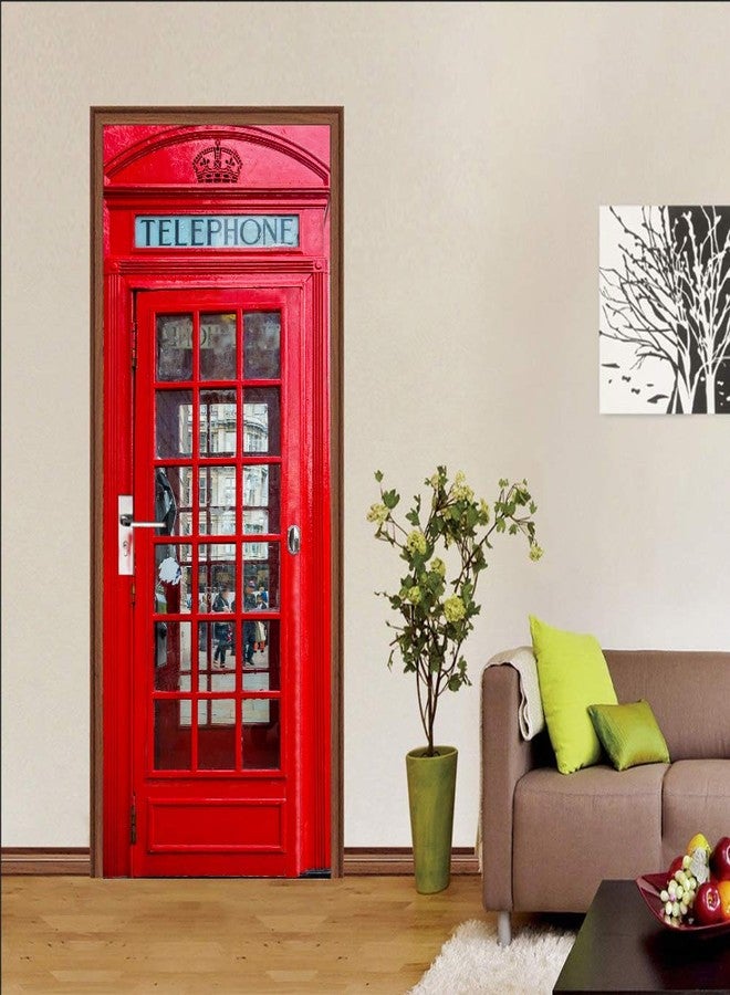 VIRANDA 3D Door Stickers Murals Peel and Stick - Telephone Booth - Decals Self-Adhesive Wallpaper Removable PVC Waterproof Poster for Bedroom Living Room 30.3" x 78.7" - Image 2